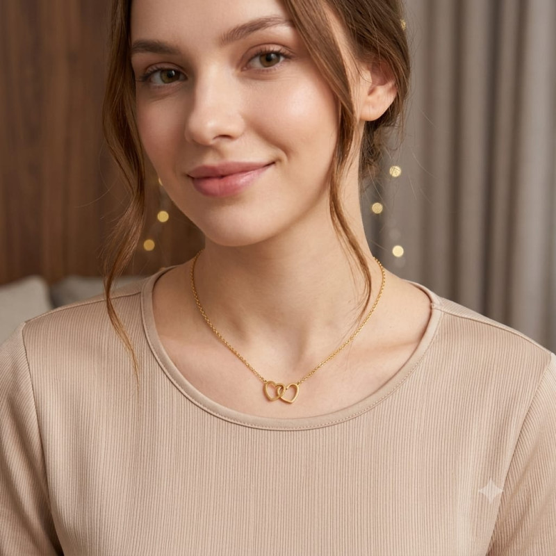 Korean Double heart necklace