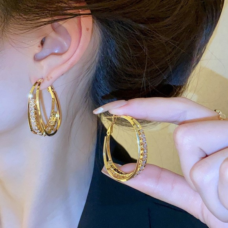 18k Gold polish Crystal Diamond  Earrings